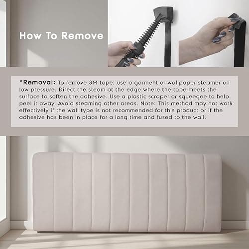 Upholstered Full Headboard - Easy Assemble Channel Stitched Headboard Full Size - Wall Mounted Headboards with 3D Soundproof Wall Panels Peel & Stick Floating Headboards, Beige thumbnail 5