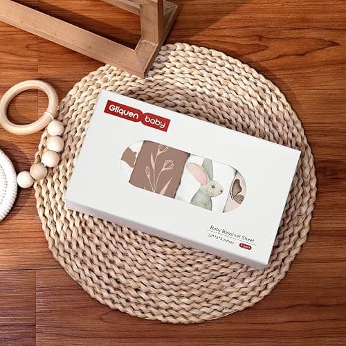 Gllquen Baby Bassinet Sheets 4 Pack, Breathable Cozy Fitted Mattress Sheet, Elastic Travel Crib Fashionable Floral Pattern, Standard Cradle Safe Sheets for Baby Boy Girls 32"X16" (Bear) thumbnail 6