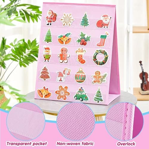 Faccito Portable Stickers Display Stand for Vendors Big 4'' Stickers, 5 Layers and 2 Sides No Assembly Required Sticker Display Rack for Vendor Events, Small Business Supplier Events Pink 13x17in thumbnail 4