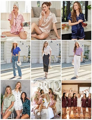 SHEFOTY Silk Pajamas for Women Short Sleeve Sleepwear Soft Button Down Loungewear 2 Piece Satin Pjs Shorts Set S-XXL thumbnail 4