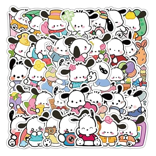 50Pcs Cartoon Cute Pochacco PET Transparent Stickers Pack Decal for Water Bottles Cup Laptop Phone Guitar Car Bike,Kid/Teen Gift JKT - B