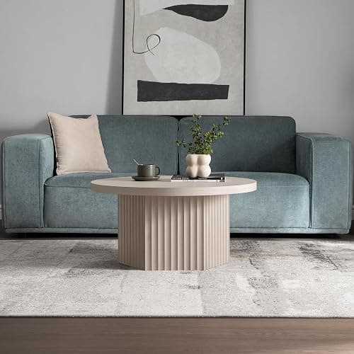 SICOTAS 32" Modern Round Coffee Table, Mid Century Fluted Coffee Table with Storage, Accent Center Table for Living Room, Small Space, Apartment, White Alder thumbnail 8