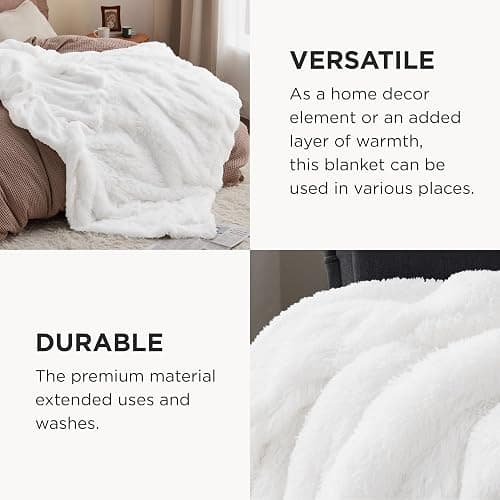 Bedsure GentleSoft Fluffy White Blankets Queen Size for Bed, Thick Sherpa Faux Fur Fleece Fuzzy Plush Winter Warm Heavy Soft Queen Blankets, Bedroom Decor White Gifts Cozy Gifts for Women Men, 90x90 thumbnail 4