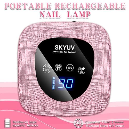 Rechargeable UV LED Nail Lamp, SKYUV Cordless Nail Dryer for Gel Polish, UV Nail Lamp with 4 Timers Setting and LED Touch Screen, Professional Curing Lamp Light with 30 Beads for Salon and Home (Pink) thumbnail 5