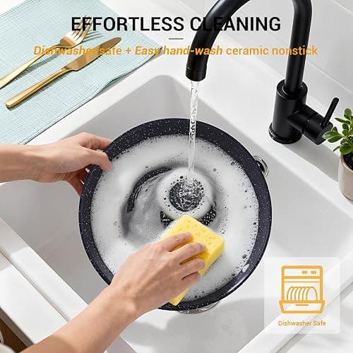 Ammeloo 21 Pcs Pots and Pans Set Non Stick, Ceramic Kitchen Cookware Set with Detachable Handle, Non Toxic Cooking Set for Kitchen, RV, Camping and Fridge, Induction Ready, Dishwasher/Oven Safe, Black thumbnail 7