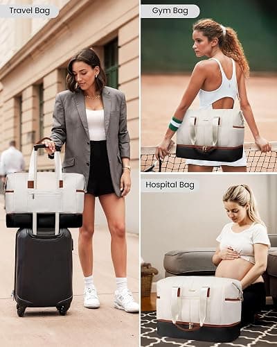 LOVEVOOK Travel Duffle Bag,Puffer Weekender Bags For Women with Shoe Compartment,42L Carry On Duffel Bags For Airplanes,Hospital Bag for Labor and Delivery,Overnight Bag,2Pcs Set thumbnail 7