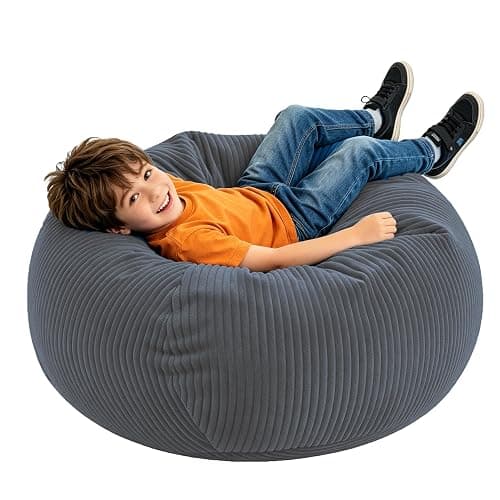 LPMOERA Corduroy Kids Bean Bag Chair with Memory Foam Filling Dark Gray | Hidden Zipper,Versatile Home Decor,Floor Sofa,Suitable For Rest & Lounge,Pull-Handle - Image 1