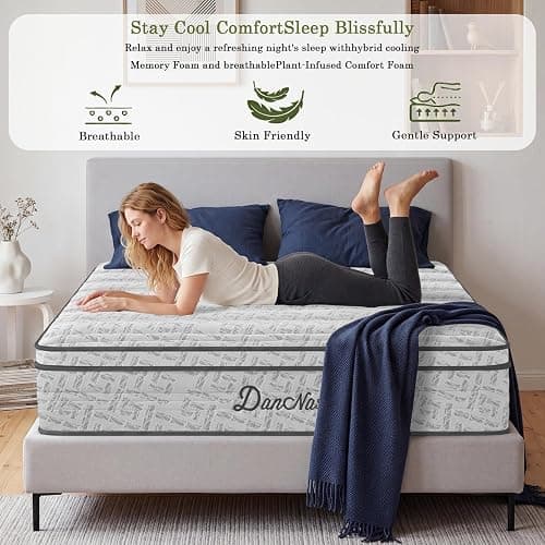 Queen Size Mattress, 12 Inch Gel Memory Foam/High Density Foam and Zone-Reinforced Pocketed Springs for Pressure Relief and Motion Isolation，Medium Firm Queen Mattresses, Queen Hybrid Mattress thumbnail 2