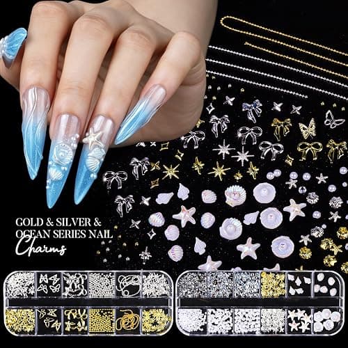Teenitor Nail Charms and Nail Art Kit, 5 Boxes of Nail Charms and Nail Gems, 15 Pcs Nail Stickers, 20 Pcs Nail Art Brushes, 5 Pcs Nail Dotting Tools, Nail Art Palette, Nail Stand, Nail Adhesive Putty thumbnail 2