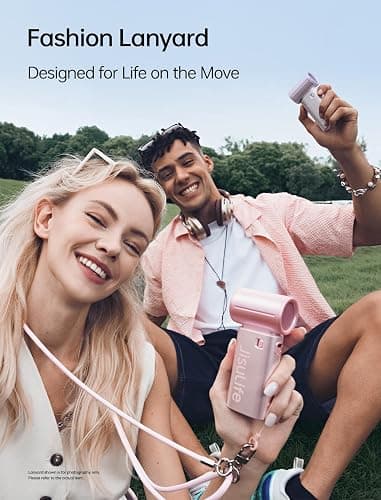 JISULIFE Mini Handheld Fan Life9S - Sleek Chrome: Turbo Power, 22 Hours Cooling, LED Display, 5000mAh, 5-Speed, Small Portable Fan for Travel, Cruise, Concerts, Trendy Gifts for Women Men - Pink thumbnail 2