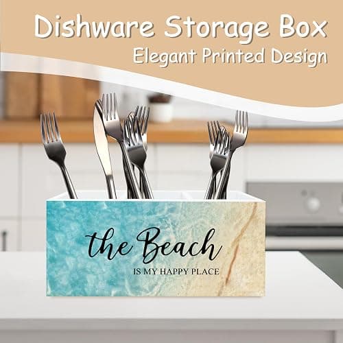 YTRGI Beach Gifts for Women Men, The Beach Is My Happy Place Pen Holder for Home Office Kitchen Desk Decor, Beach Wooden Pencil Holder Sign Organizer for Home Office Desk Accessories, thumbnail 5