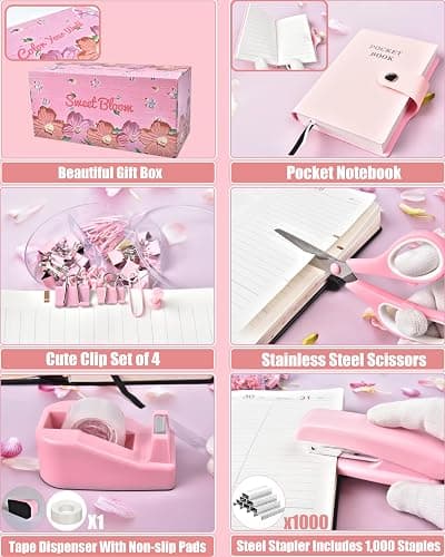 LXEVIHK 21Pcs Pink Desk Organizers and Accessories With Mesh Desk Organizer and 360°Rotating Pen Holder and a Lot of Office Pink Office Supplies Beautifully Presented in a Gift Box thumbnail 6