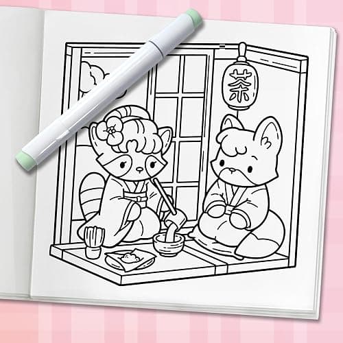 Cozy Japan: Cute Coloring Book for Adults and Teens with Charming Characters and Delightful Japanese Scenes for Relaxation thumbnail 6