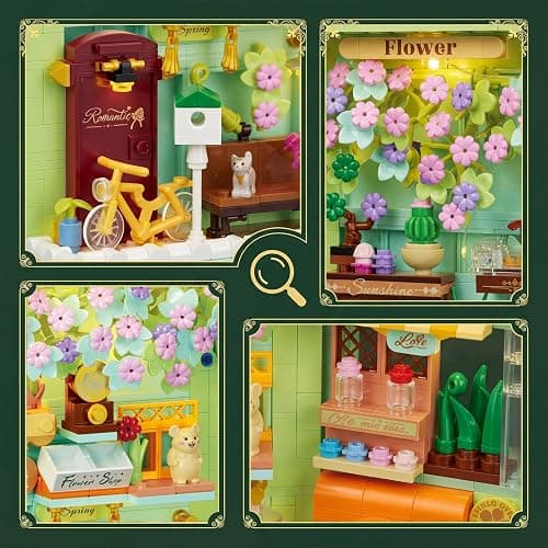 NEWABWN Floral Book Nook Building Set with Light, Compatible with Flowers DIY Booknook Building Block kit for Home Decor Bookshelf, 1106 PCS Bookend House Building Toy Gift for Adult 14+ thumbnail 4
