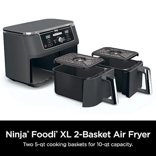Ninja DZ401 Foodi 10 Quart 6-in-1 DualZone XL 2-Basket Air Fryer with 2 Independent Frying Baskets, Match Cook & Smart Finish to Roast, Broil, Dehydrate for Quick, Easy Family-Sized Meals, Grey thumbnail 6