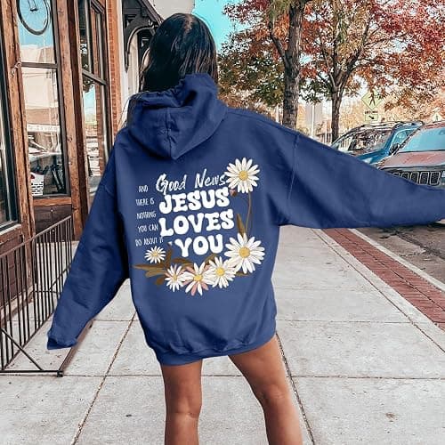 Christian Graphic Hoodies Fall Fashion 2025 Preppy Letter Print Long Sleeve Pullover Sweatshirt with Pocket Teen Girls thumbnail 4