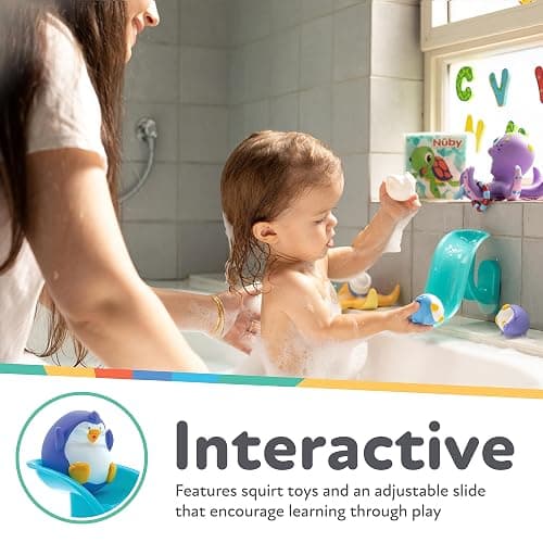 Nuby Penguin Slide Bath Toy Play Set with 4 Bath Squirters - Baby Bath Toys for Boys and Girls 12+ Months - Suction Cup Toy Attaches to Shower Wall thumbnail 4