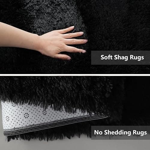 Shag Area Rugs for Bedroom Living Room,5X8 Ultra Soft Fluffy Area Rugs for Dorm,Indoor Carpet Nursery Rugs for Kids Girls Room Home Decor, Black thumbnail 4