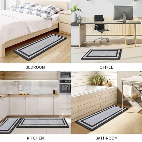 Mattitude Kitchen Mats Set of 2,Cushioned Anti-Fatigue Non-Skid Rug Sets | Ergonomic Comfort PVC Kitchen Mats for Floor,Standing Mat for Kitchen,Floor,Office,Sink,Laundry, Black Frame thumbnail 7