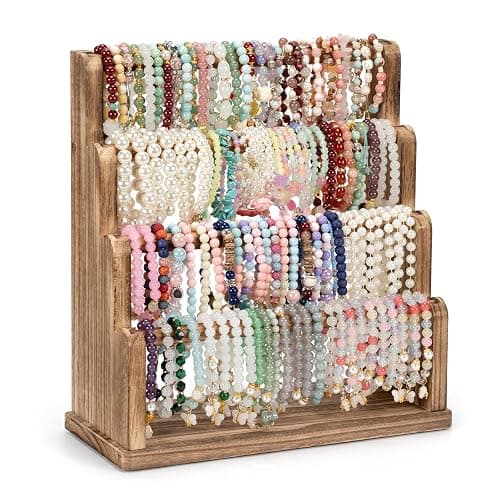 Emfogo Bracelet Holder, 4 Tier Bracelet Organizer Storage for Bracelets Bangles Watch Scrunchies, Rustic Wood Jewelry Organizer Display for Home, Vendors, Craft Shows and Store(Rustic Brown) - Image 1