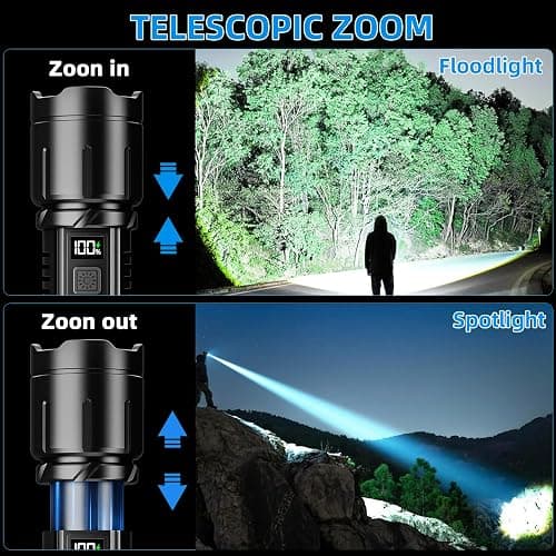 KNIBO Rechargeable Flashlight 99000 High Lumens, LED Super Bright Flash Light, Tactical Flashlights with LCD Power Display, 6 Modes, Waterproof, Brightest Flashlight for Emergencies Camping thumbnail 4