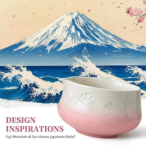 TEANAGOO 7 Pcs Matcha Set, Pink Matcha Kit, Ceremony Matcha Powder Kit,Matcha Tea Set for Making Latte,Matcha Whisk and Bowl with Scoop&Sifter,Fuji Design Ceramic Bowl,Gift for Matcha Lovers thumbnail 3