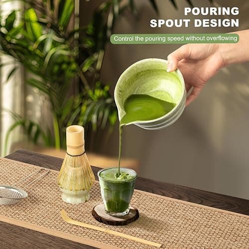 Dayacoco Matcha Whisk Set, Ceramic Matcha Kit Set Includes Bowl with Spout, Matcha Whisk, Holder, Bamboo Scoop and Sifter, 5 pcs Matcha Tea Kit for Matcha Beginner and Lovers, Gift Christmas, Birthday thumbnail 6