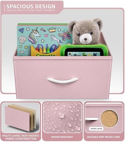 Sorbus Nightstand with 3 Drawers - Bedside Furniture & Accent End Table Chest for Home, Bedroom Accessories, Office, College Dorm, Steel Frame, Wood Top, Pastel Fabric Bins (Pink) thumbnail 5