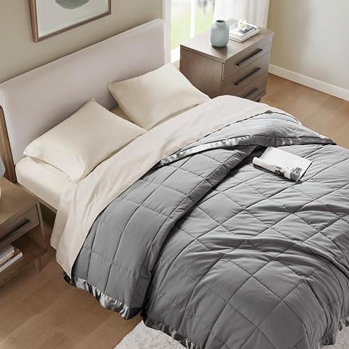 Madison Park Windom Down Alternative Blanket, Premium 3M Scotchgard Moisture Wicking Treatment, Lightweight and Soft Bed Cover For All Season, Satin Trim, Charcoal Full/Queen thumbnail 7