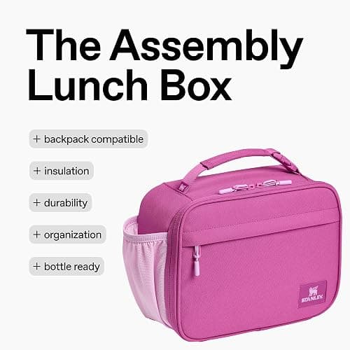 STANLEY Assembly Lunch Box, Dark Blossom | Insulated Lunch Bag | Water Bottle Pocket | Front Zip Pocket | Padded Top Handle with Buckle Clip | Easy-Clean Interior thumbnail 5