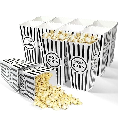 Novelty Place 12 Pcs Classic Popcorn Boxes, 46 oz Black and White Striped Cardboard Popcorn Container for Movie Night Party - 7.8" Tall x 3.9" Square - Image 1