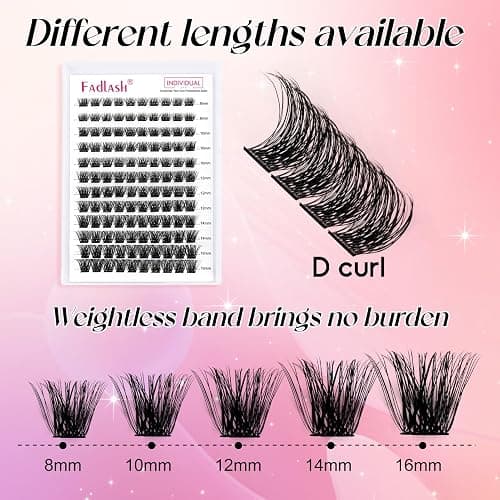 Lash Clusters DIY Eyelash Extensions 96 Clusters Lashes D Curl 0.07 Natural Individual Lash Extensions Mixed Tray False Eyelashes Soft & Strong Thin Band DIY at Home (F32-0.07D, 8-16mm) - F32 - 8-16mm thumbnail 4
