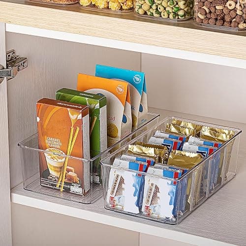 Vtopmart 4 Pack Food Storage Organizer Bins, Clear Plastic Bins for Pantry, Kitchen, Fridge, Cabinet Organization and Storage, 4 Compartment Holder Packets, Snacks, Pouches, Spice Packets thumbnail 6