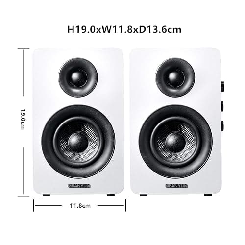 Sanyun SW208 3" Active Bluetooth 5.0 Bookshelf Speakers – 60W Carbon Fiber Speaker Unit - Built-in 24bit DAC Dynamic 3D Surround Sound 2.0 Computer PC Monitor Gaming (Pair, White) thumbnail 2