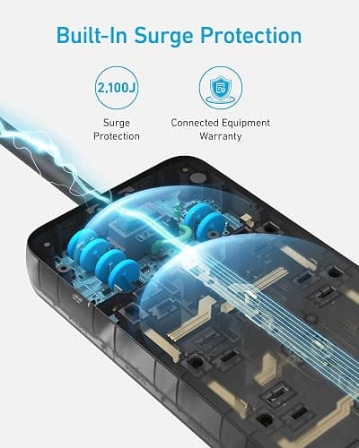 Anker Power Strip Surge Protector (2100J), 12 Outlets with 2 USB A and 1 USB C Port for Multiple Devices, 5ft Extension Cord, 20W Power Delivery Charging for Home, Office, Dorm Essential, TUV Listed thumbnail 4