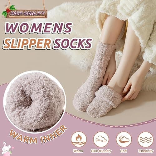 Womens Fuzzy Socks Slipper Fluffy Comfy Cozy Winter Soft Warm Fleece Cabin Plush Sleep Socks thumbnail 4