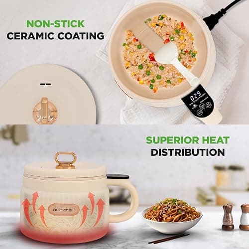 NutriChef 1.6 QT Portable Electric Rice Cooker & Lunch Maker | Multi-Functional & Non-Stick Ceramic Coating | Digital Control Panel | 6 Cook Functions: Rice, Soup, Stew, Porridge & More | White thumbnail 7