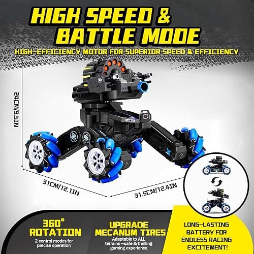 ROHSCE RC Tank That Shoots Gesture Sensing RC Tank, 2.4GHz Battle Soft Bullets Hand Control Car Drift Remote Control Trucks for Boys & Girls 8-12, Remote Control Tank with Light Music thumbnail 3