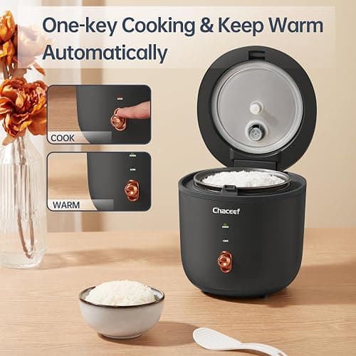 CHACEEF Mini Rice Cooker 2 Cups Uncooked, 1.2L Rice Cooker Small with Non-stick Pot, Portable Travel Rice Maker with One Touch & Keep Warm Function,White Rice, Brown Rice, Oatmeal, Black thumbnail 4