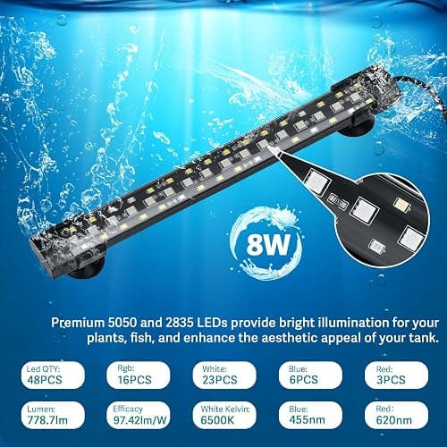 hygger 24/7 Mode Submersible Aquarium LED Light, Full Spectrum Hidden Fish Tank Light with 3 Rows Beads 7 Colors Auto On Off Sunrise-Daylight-Moonlight, Adjustable Timer Brightness 8W thumbnail 5