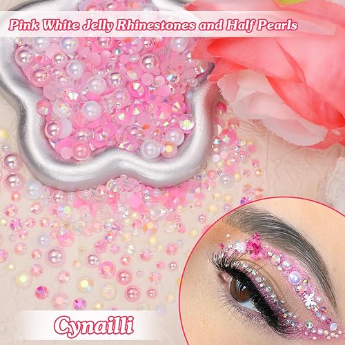 2 Boxes Pink White Flatback Pearls and Resin Rhinestones for Crafting, 3-6 mm Jelly Rhinestones, Mixed Size Half Pearl Bedazzling Gems for Nail DIY Crafts Mugs Bottles Tumblers Clothes Makeup thumbnail 4