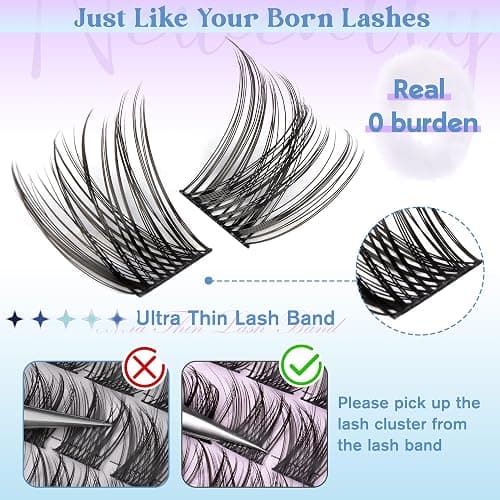Cluster Lashes Wispy Natural Eyelash Clusters DIY Lash Extension C-curly Cluster Eyelash Extension 10-16MM Individual Lashes Thin Lash Band by Newcally thumbnail 4