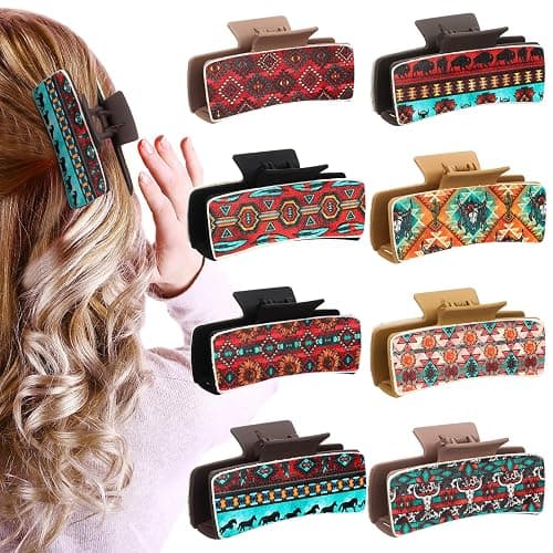 FineCheer Christmas Western Hair Claw Clips Western Gifts Bulk for Women Leather Highland Cow Print Hair Clips Accessories Christmas Party Gifts Stocking Stuffers - Image 1