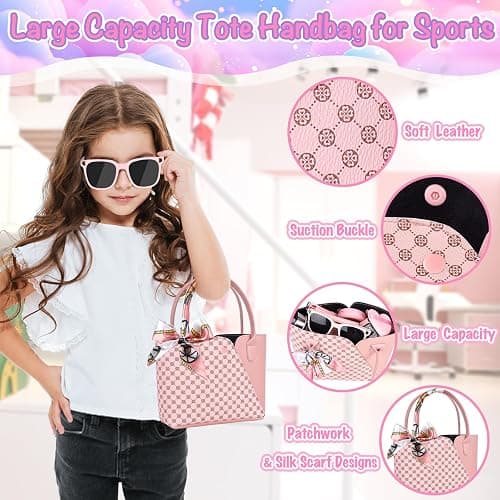 Oisacirg Sports Purse with Sun Hat, Pretend Play Toys for Girls Ages 3-8 | Tote Handbag, Water Bottle, Toy Phone and Watch, Pretend Makeup, Scarf for Role Play, Birthday Gifts, Mom-Daughter Bonding thumbnail 2