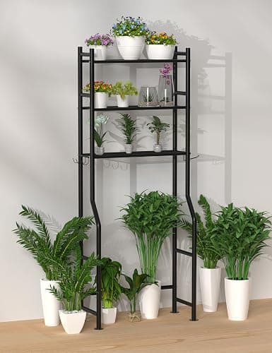 Livilord 3-Tier Over The Toilet Storage, Freestanding Metal Bathroom Shelves with 4 Hooks, Over Toilet Storage Shelf with Paper Holder, Above The Toilet Shelf for Bathroom Storage, Black thumbnail 7