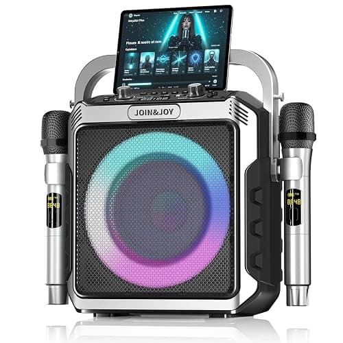 Portable Karaoke Machine, with Wireless Microphones, Bluetooth Party Speaker with LED Lights, Loud Subwoofer, USB/AUX, Outdoor Karaoke Speaker for Adults & Kids, Home & Party - Image 1