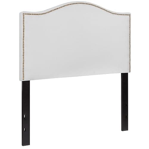 EMMA + OLIVER Upholstered Twin Size Headboard with Nailtrim in White Fabric thumbnail 3