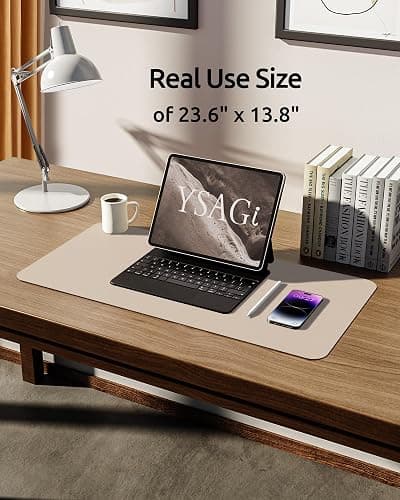 YSAGi Leather Desk Pad Protector, Office Desk Mat, Large Mouse Pad, Non-Slip PU Leather Desk Blotter, Waterproof Laptop Desk Writing Pad for Office and Home (23.6" x 13.8", Eggshell) thumbnail 5