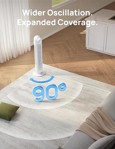 Dreo Tower Fan for Bedroom, 25ft/s Smart Standing Fans, 90° Oscillating Floor Fan with 4 Modes, 4 Speeds, 8H Timer, 28dB, Bladeless, Remote, 28 dB, Works with WiFi Voice Control thumbnail 5