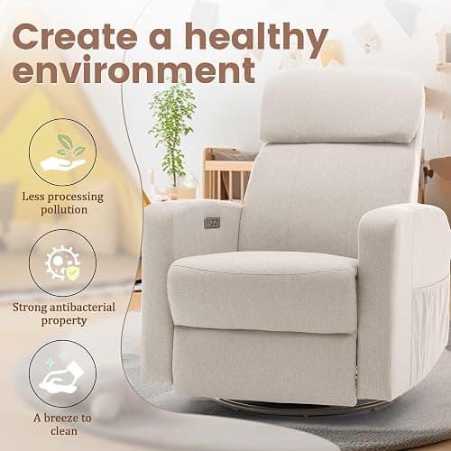 Korser Power Swivel Recliner Chairs for Adults, Electric Glider Rocking Chair Nursery, Glider Recliner Nursery Chair with Classified Side Pocket, Nursery Rocking Chairs with USB and Type-C Ports thumbnail 7